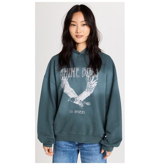 NWT Anine Bing Ash Hoodie Eagle - Faded Emerald Green Size XS - Picture 4 of 11